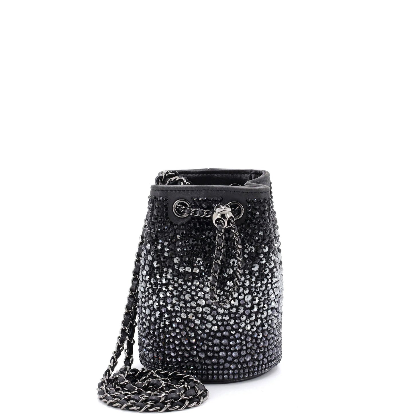 Chanel Pearl Crush Drawstring Bucket Bag Strass Embellished Leather Mini