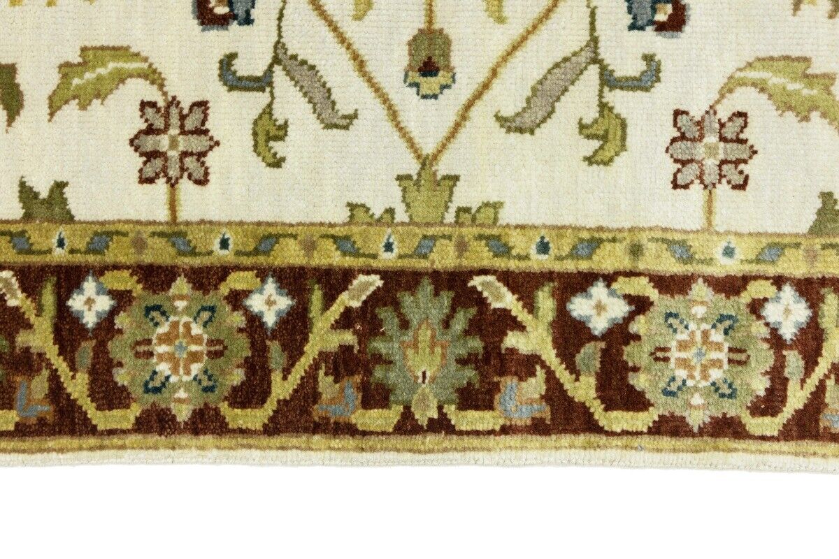 Hand-Knotted Cream Floral Design Osh Chobi Rug