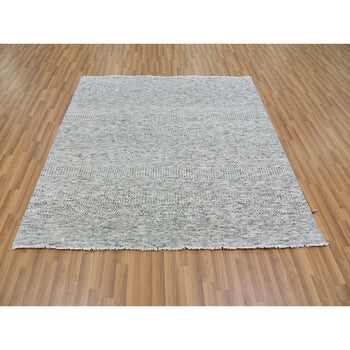 6'X6' Cloud Gray Undyed Wool Grass Design Hand Knotted Square Rug