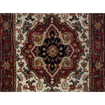 2'5"X10'1" Ivory Wool Rug Antiqued Heris Recreation Hand Knotted Runner