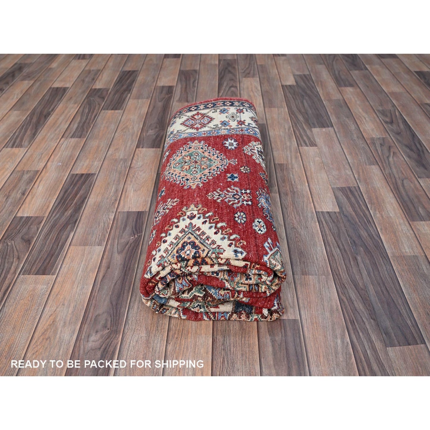 6'X8'8" Fire Brick Red Wool Tribal Super Kazak Hand Knotted Oriental Rug