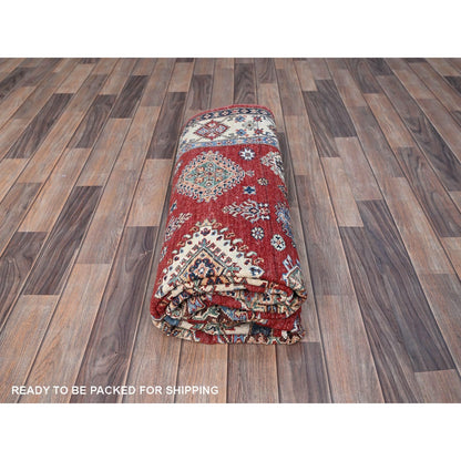 6'X8'8" Fire Brick Red Wool Tribal Super Kazak Hand Knotted Oriental Rug