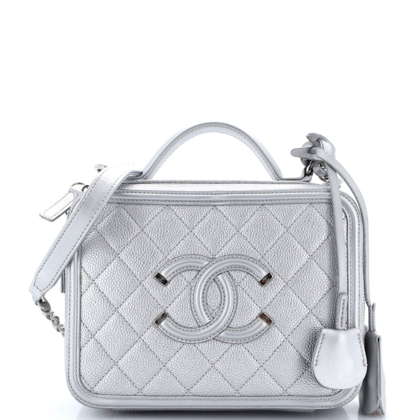 Chanel Filigree Vanity Case Quilted Metallic Caviar Medium