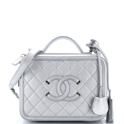 Chanel Filigree Vanity Case Quilted Metallic Caviar Medium