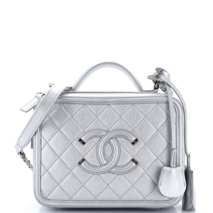 Chanel Filigree Vanity Case Quilted Metallic Caviar Medium