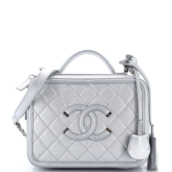 Chanel Filigree Vanity Case Quilted Metallic Caviar Medium