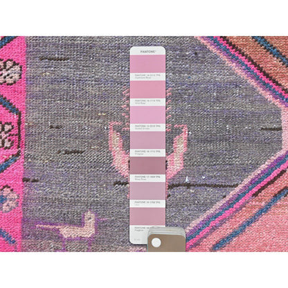 3'7"X10'1" Brown Vintage Farsian Heris Hand Knotted Pure Wool Runner Rug