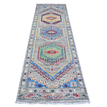 3'1"X9'9" Gray Angora Oushak Medallions Wool Hand Knotted Runner Rug