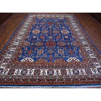9'10"X13'5" Periwinkle Blue Super Kazak Wool Hand Knotted Geometric Rug