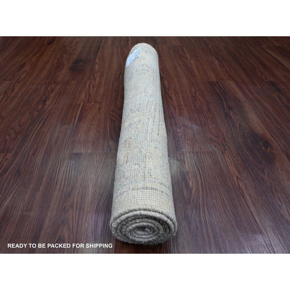 2'8"X5'7" Gray Angora Oushak Leaf Design All Wool Hand Knotted Runner Rug