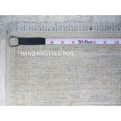 3'10"X5'7" Ivory Washed Out Peshawar Faded Designs Wool Hand Knotted Rug
