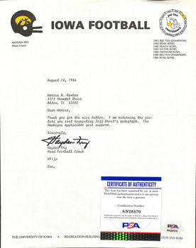 Hayden Fry Football Coach Signed Tls Letter