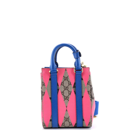 Gucci Convertible Open Tote Rhombus Gg Coated Canvas With Leather Mini