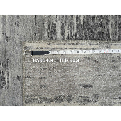 2'6"X25'9" Gray Hand Knotted Modern Design Natural Wool Xl Runner Rug