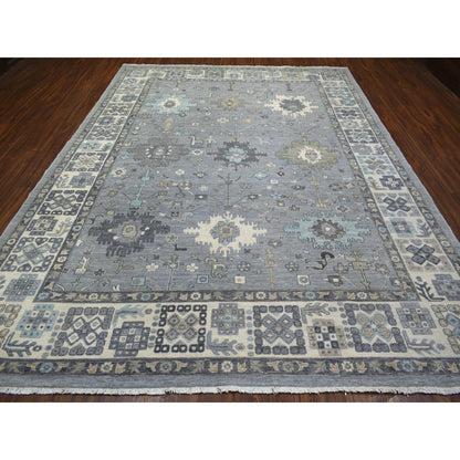 9'X12' Gray Afghan Wool Hand Knotted Fine Peshawar Densely Woven Rug