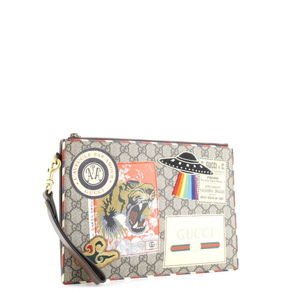 Gucci Courrier Pouch Gg Coated Canvas With Applique
