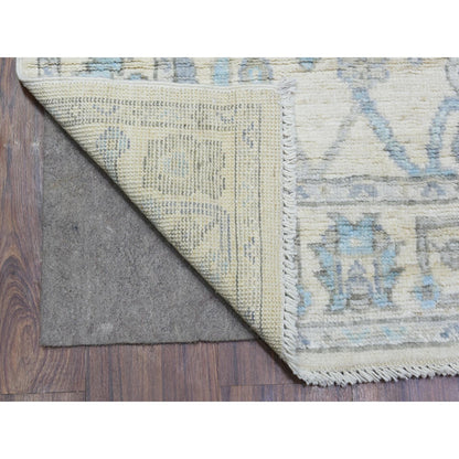 2'8"X15'4" Ivory Hand Knotted Soft Wool Afghan Angora Oushak Runner Rug