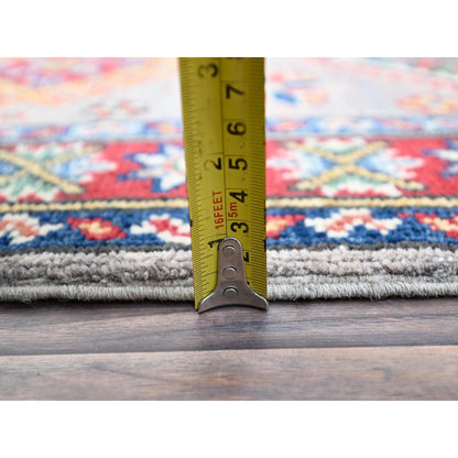 2'X6'5" Violet Gray Kazak Medallions 100% Wool Hand Knotted Oriental Rug