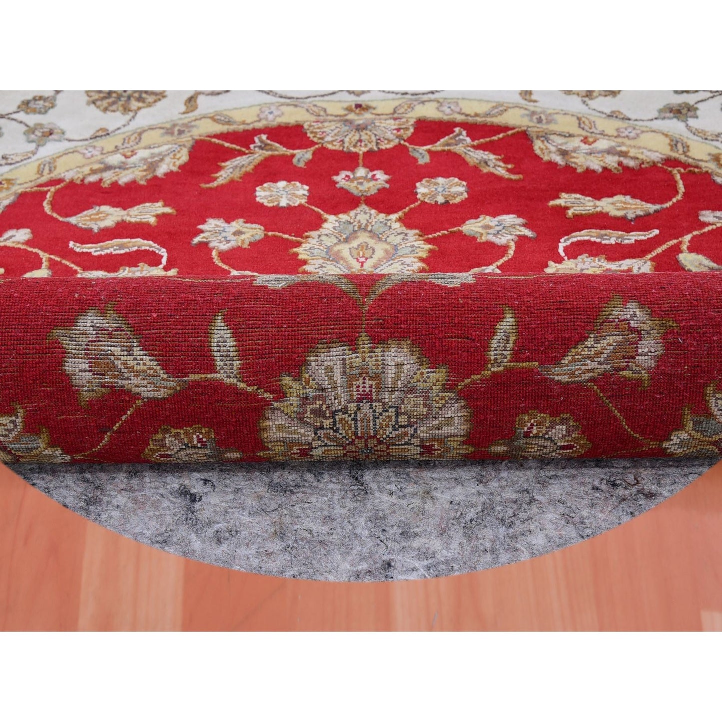 6'X6' Red Rajasthan All Over Pattern Hand Knotted Wool Silk Round Rug