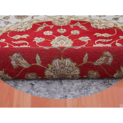 6'X6' Red Rajasthan All Over Pattern Hand Knotted Wool Silk Round Rug