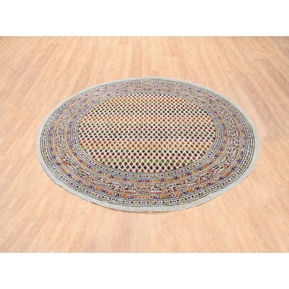 6'X6' Round Colorful Wool And Sari Silk Saroogh Hand Knotted Rug