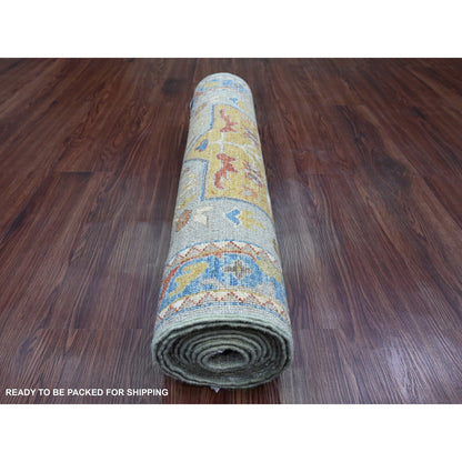 2'7"X10'2" Gray Caucasian Akstafa Design All Wool Hand Knotted Runner Rug