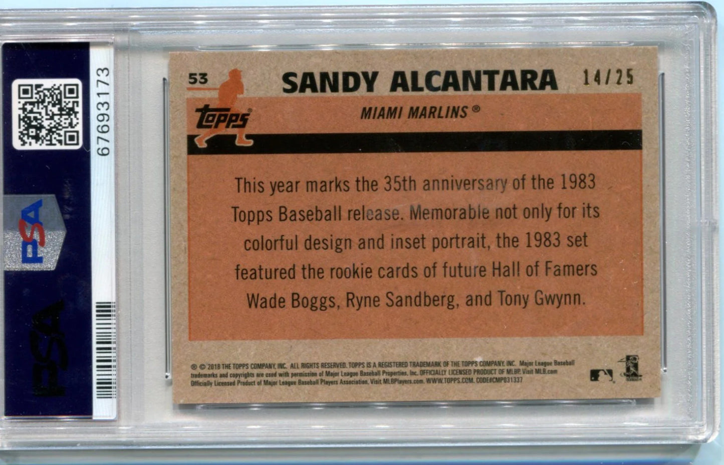 2018 Topps Silver Pack Sandy Alcantara '83 Chrome Promo Psa 9 14/25 #53