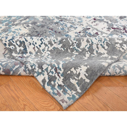 9'10''X13'7'' Gray Modern Abstract Design Hand Knotted Wool And Silk Rug