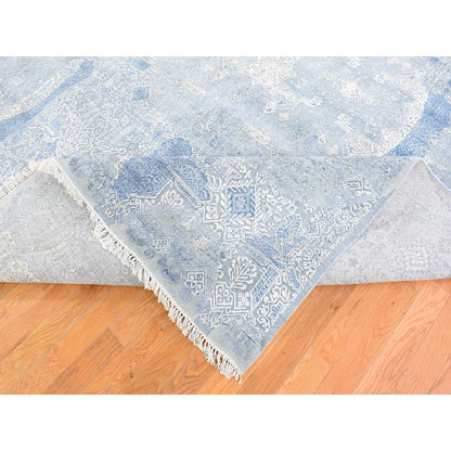 9'X12'2" Wool And Pure Silk Hand Knotted Blue Jewellery Design Rug