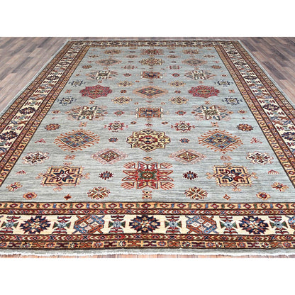 9'X12' Puritan Gray Hand Knotted Soft Wool Super Kazak Oriental Rug