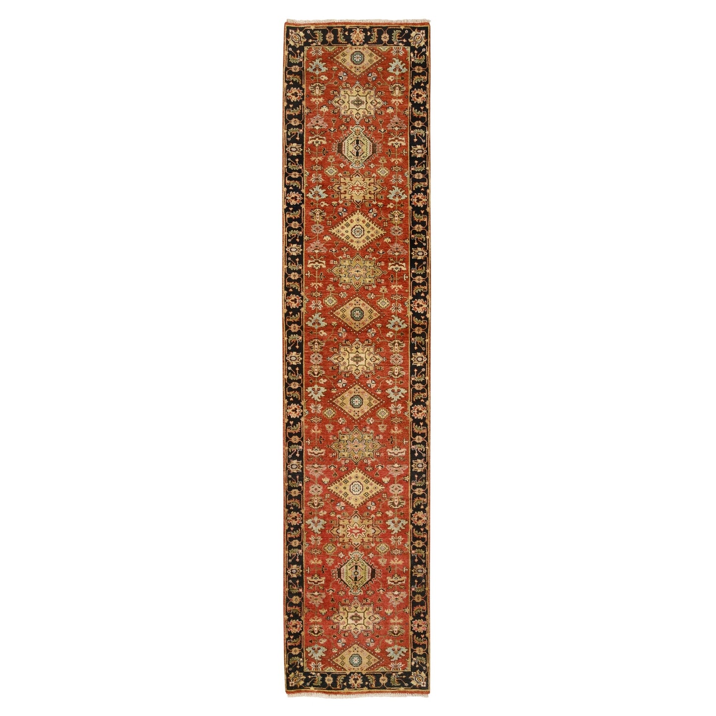 2'9"X12' Red Hand Knotted Karjihooz Design Pure Wool Runner Rug