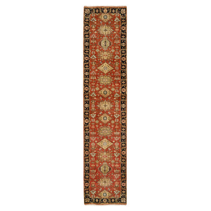 2'9"X12' Red Hand Knotted Karjihooz Design Pure Wool Runner Rug