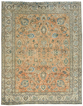 Semi-Antique Distressed Oriental Rug Muted Floral