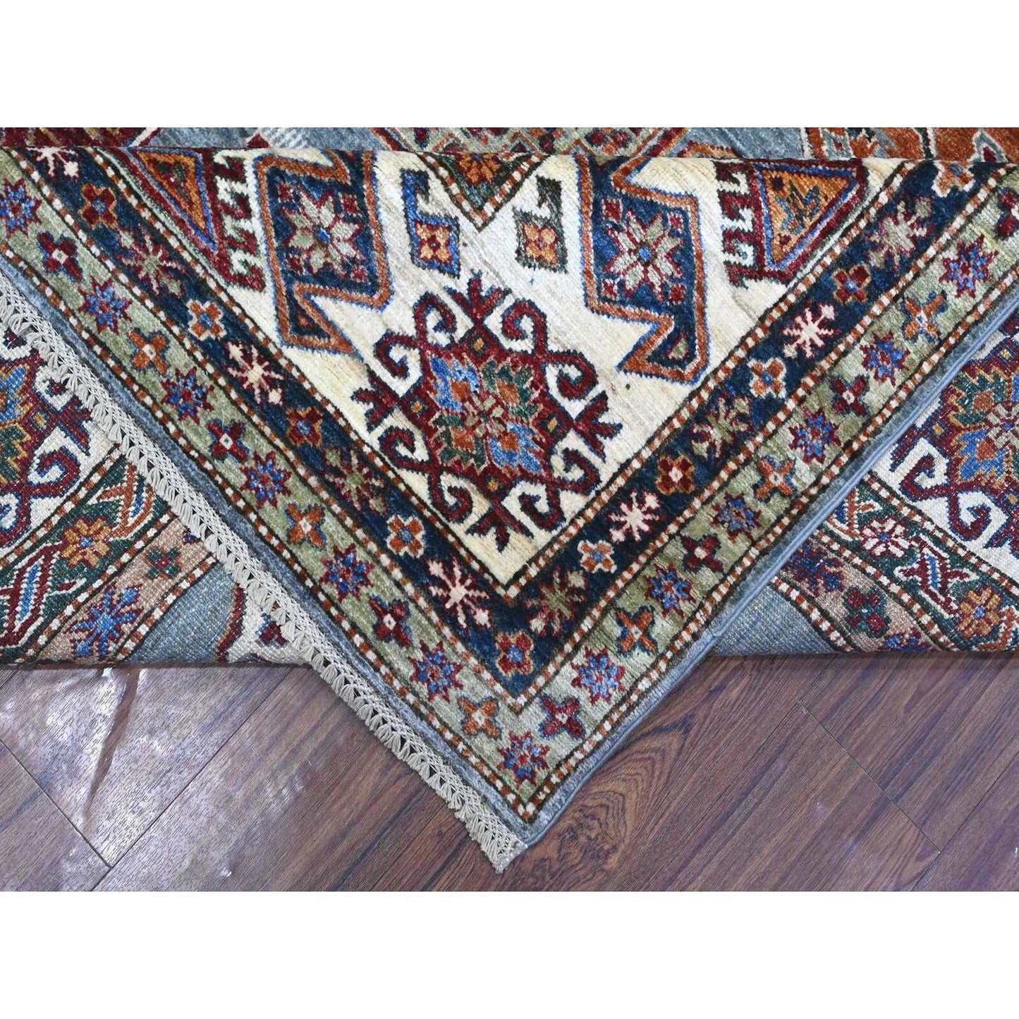 9'X12'5" Normandy Gray Hand Knotted Super Kazak Tribal Wool Oriental Rug