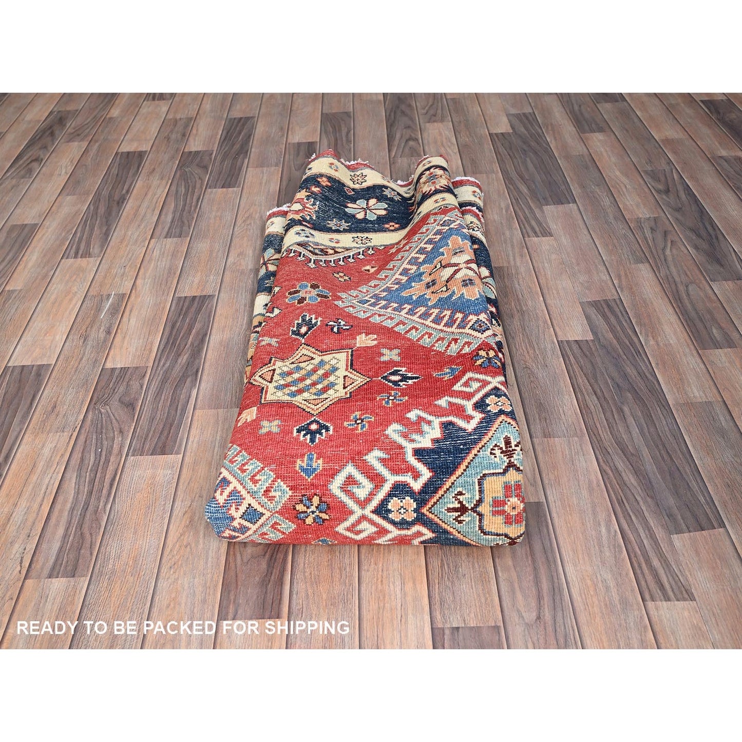 8'X8' Red Hand Knotted Densely Woven Wool Special Kazak Round Rug