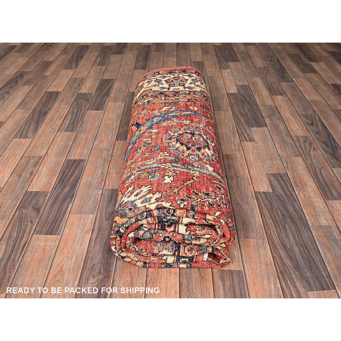 Rug 8'x10'6" Coral Red Aryana Grade Sickle Leaf Design Hand Knotted Wool