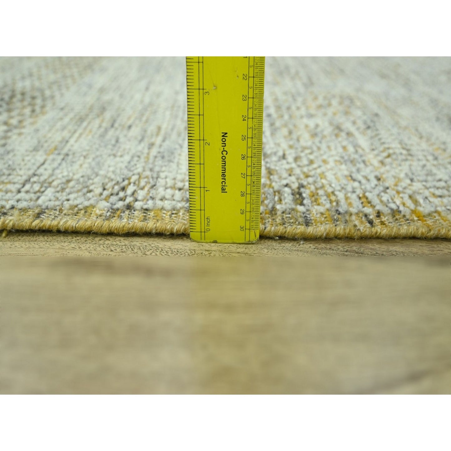 2'6"X10' Yellow Hand Knotted Rug Wool Distressed & Oxidized Grass Design