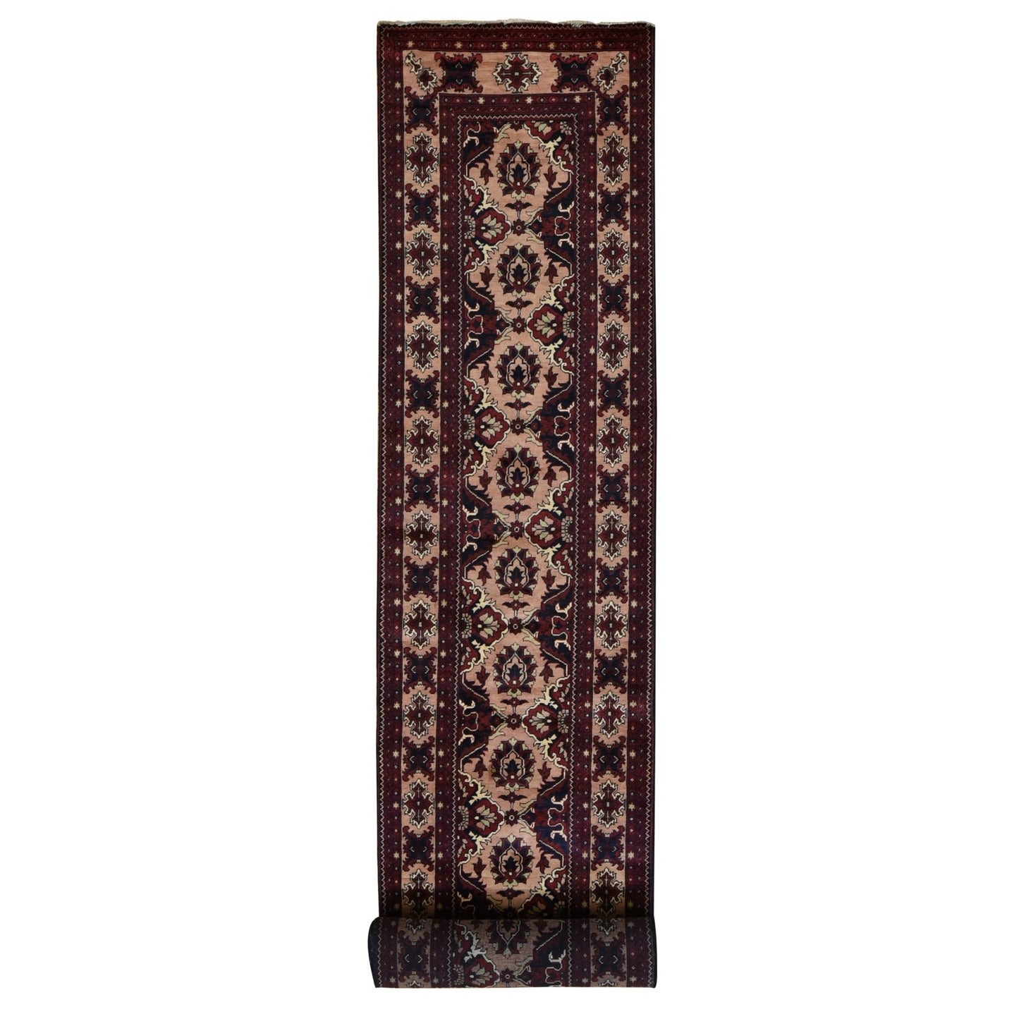 2'10"x18'10" Red Afghan Khamyab Shiny Wool Hand Knotted XL Runner Rug