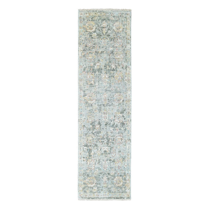 2'6"X8'10" Misty Gray Oushak Design Hand Knotted Soft Wool Runner Rug