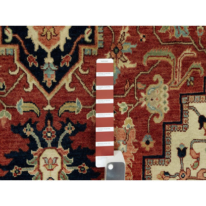 6'X9'1" Tanager Red All Wool Plush Heris Re-Creation Hand Knotted Rug