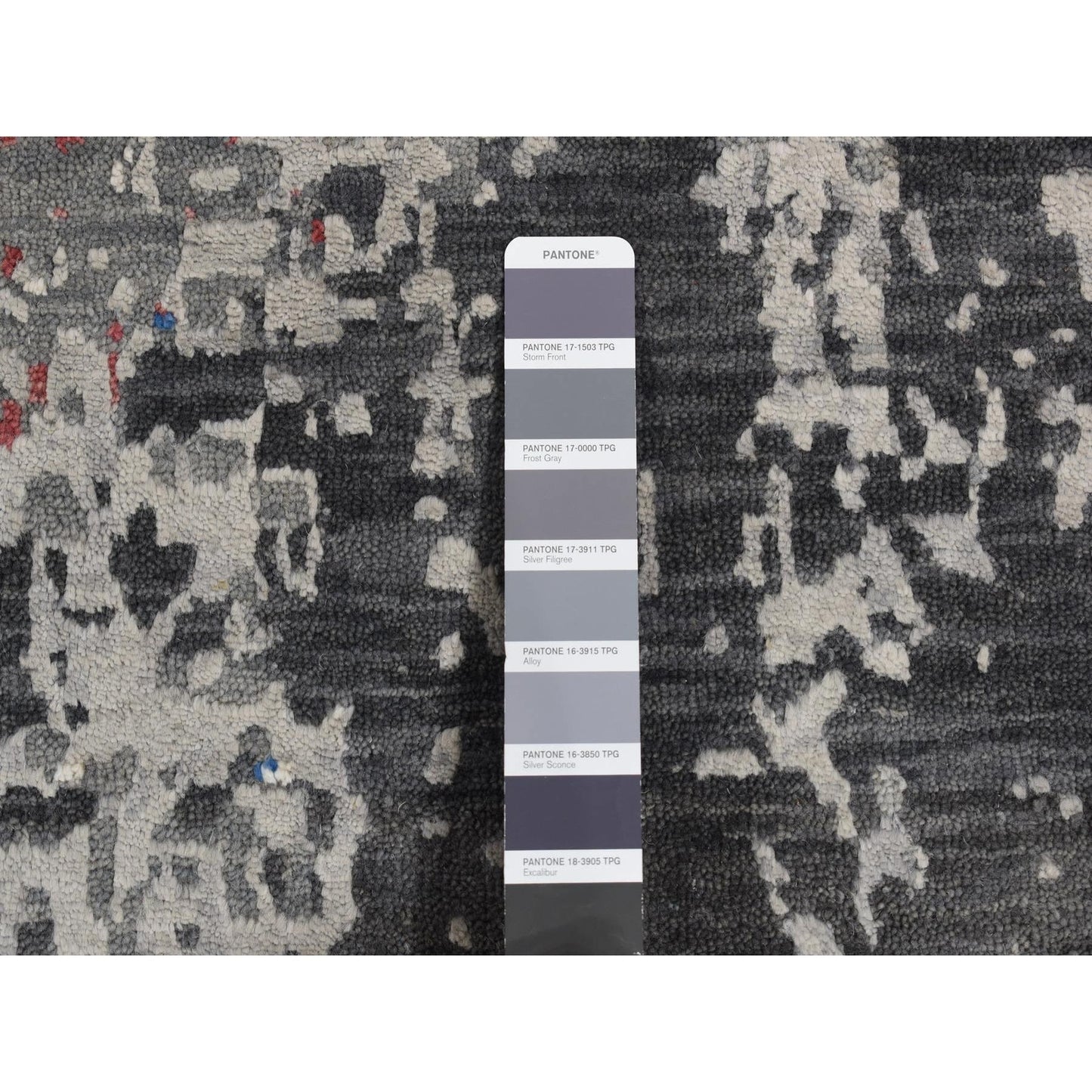 9'2"x12' Arsenic Gray Wool and Silk Erased Heris Design Hand Knotted Rug