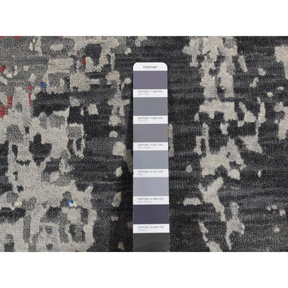 9'2"x12' Arsenic Gray Wool and Silk Erased Heris Design Hand Knotted Rug