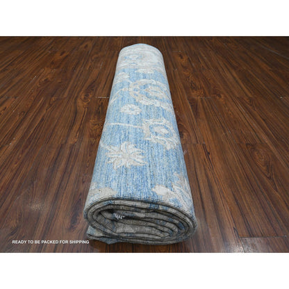 8'9"X12' Blue Hand Knotted Fine Peshawar Mahal Design Wool Oriental Rug