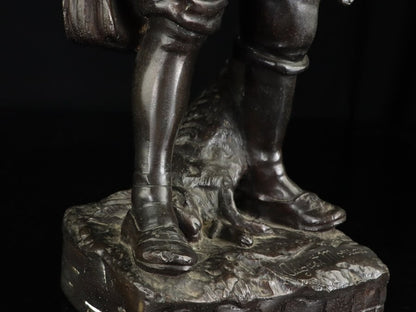 Auguste Moreau 1900S Antique French Bronze Statue - Little Hunter 20In Tall