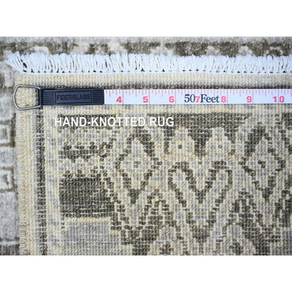 4'X5'8" Ash Gray Pure Wool Hand Knotted Fine Peshawar Oriental Rug