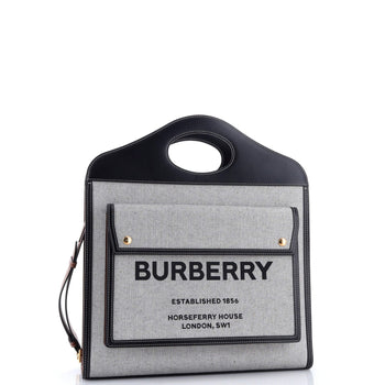 Burberry Logo Pocket Tote Canvas With Leather Medium