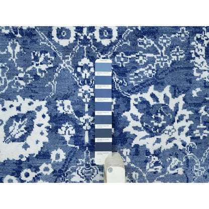 Rug 5'1"x6'10" Revel Blue Hand Knotted Tebraz Leaf Design Wool and Silk