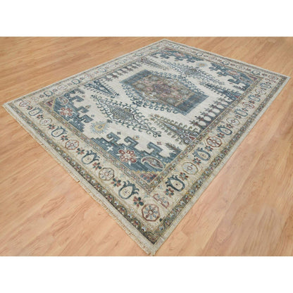 9'X12' Ivory Hand Knotted Wool Reimagined Viss Design Oriental Rug