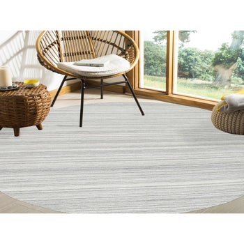 8'X8' Gray Modern Design Hand Loomed Undyed Natural Wool Round Rug