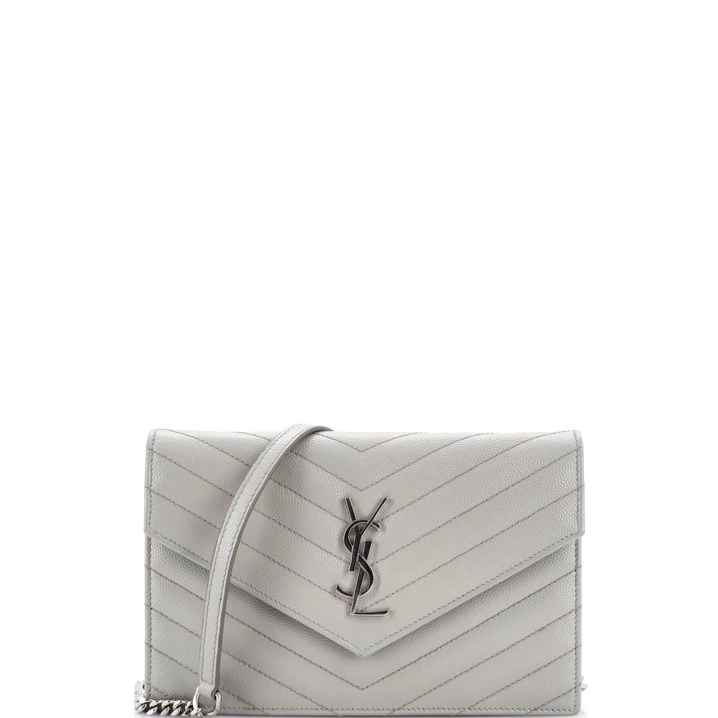 Saint Laurent Classic Monogram Wallet On Chain Matelasse Chevron Leather Small